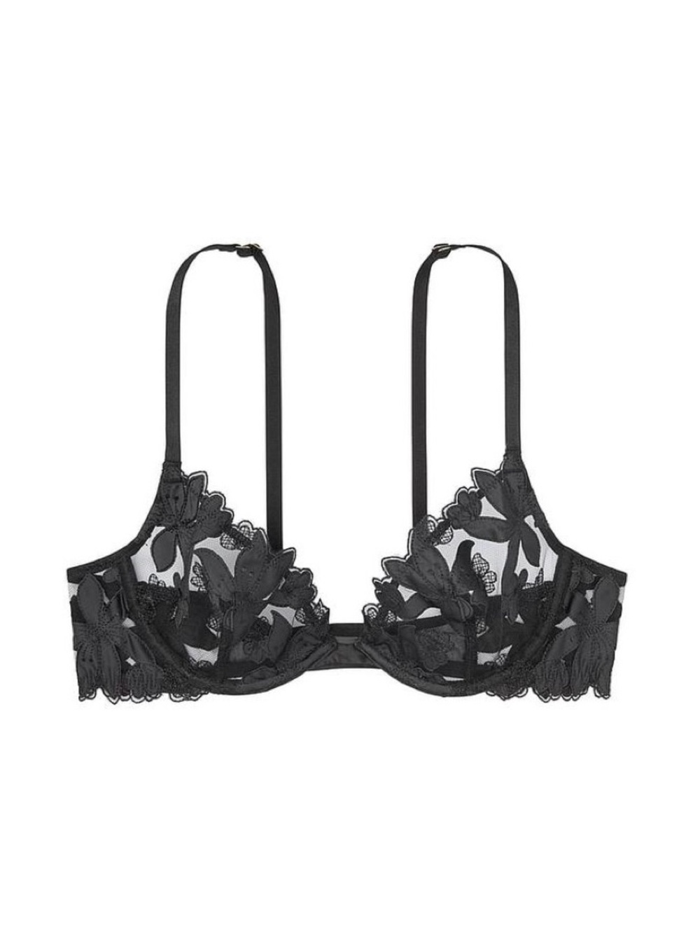 Victoria’s Secret Very Sexy Black Floral Embroidered Unlined Plunge Bra Size 34 - Picture 3 of 12